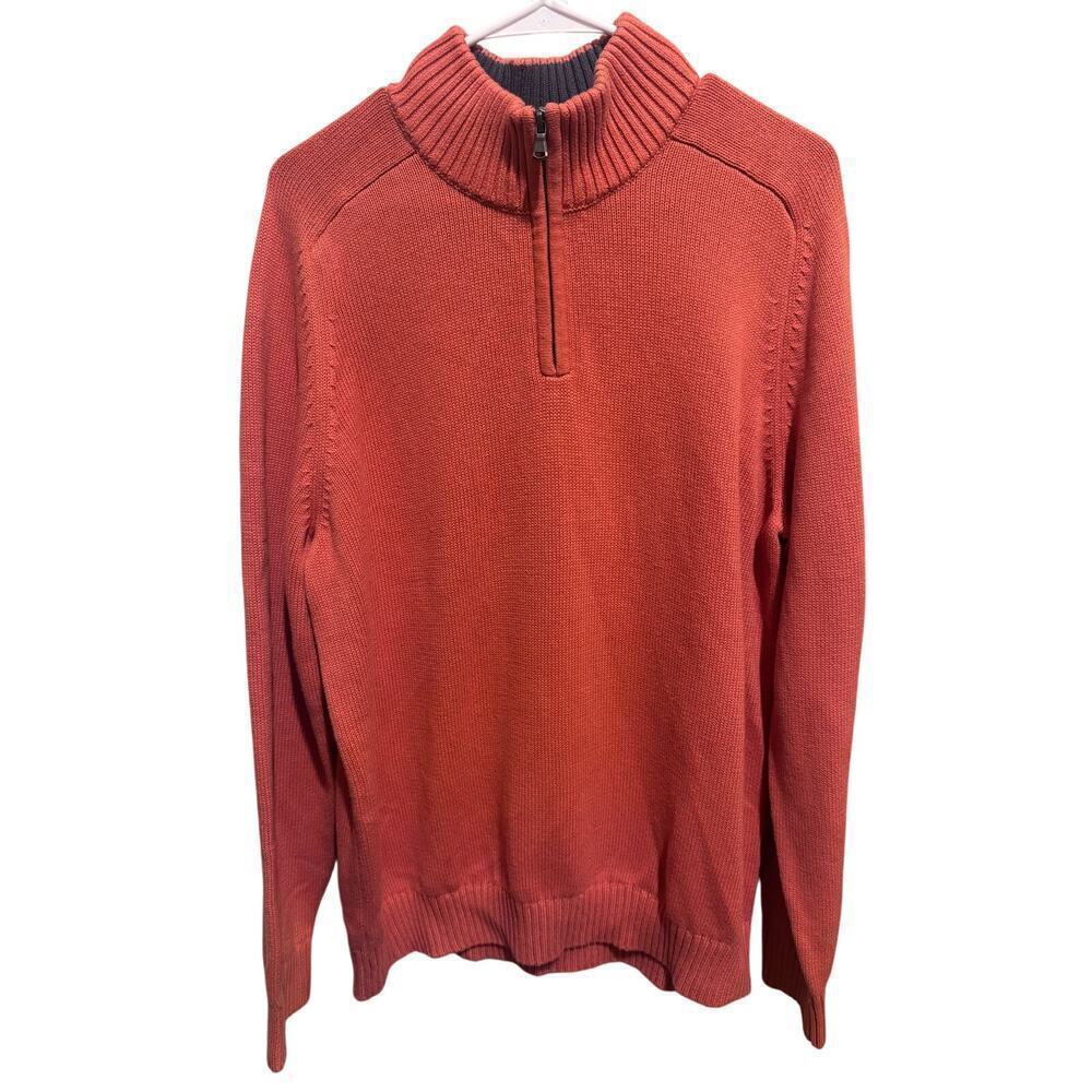 Lands' End Men's Quarter Zip Drifter Ribbed Pullover Sweater Spiced Apricot Sz L